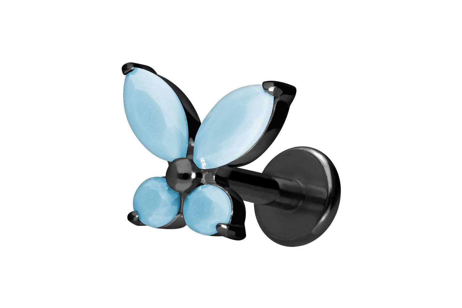 Titan Labret Piercing mit Innengewinde SCHMETTERLING + SYNTHETISCHE TÜRKISE